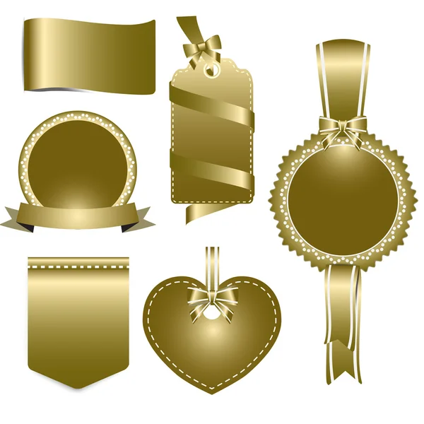 Set of gold badges label and ribbon, vector tag illustration — Stock Vector