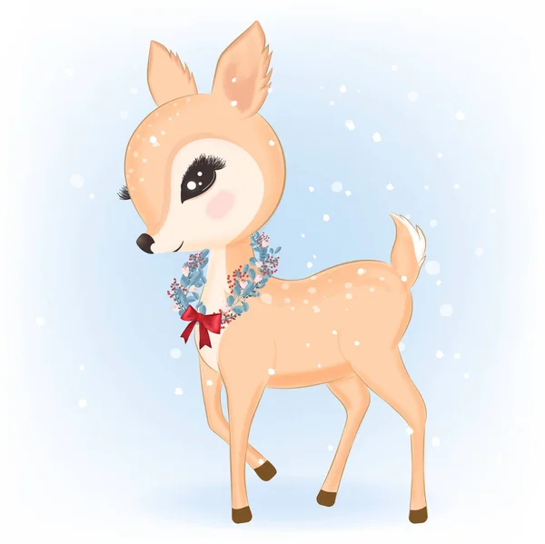 Cerf Avec Couronne Noël Hiver Illustration Noël — Image vectorielle