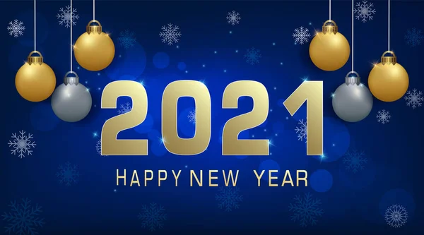 Šťastný Nový Rok 2021 Koule Dekorace Ilustrace Modrém Pozadí — Stockový vektor