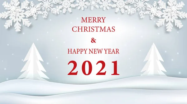 Vánoce Nový Rok 2021 Sezóna Sněhové Vločky Papírové Umění Papírové — Stockový vektor