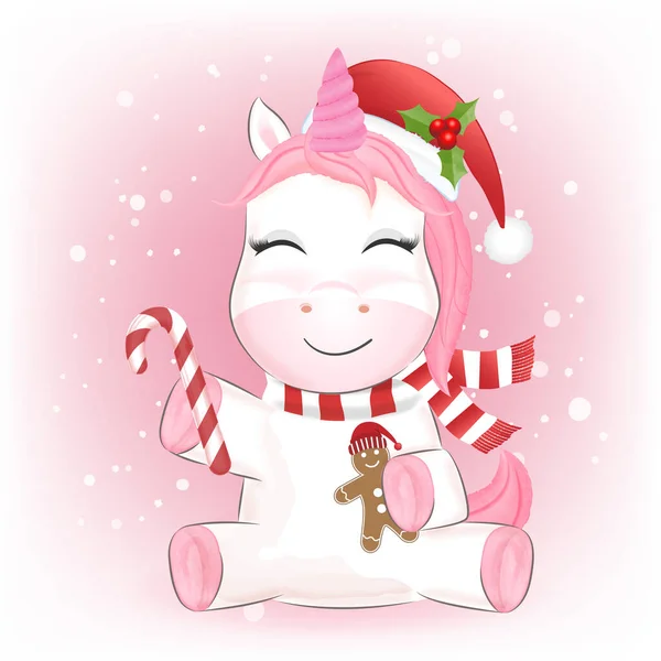 Lindo Bebé Unicornio Pan Jengibre Dibujado Mano Temporada Navidad Acuarela Gráficos Vectoriales