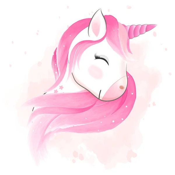 Happy Unicorn Hand Getekend Cartoon Dier Aquarel Illustratie — Stockvector