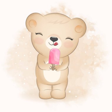 Dondurma eli çizilmiş sevimli bir ayı.