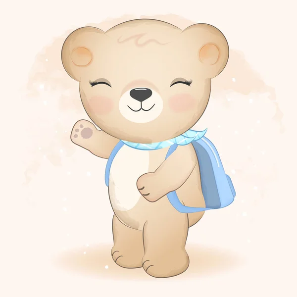 Lindo Oso Peluche Mochila Ilustración Dibujada Mano — Archivo Imágenes Vectoriales