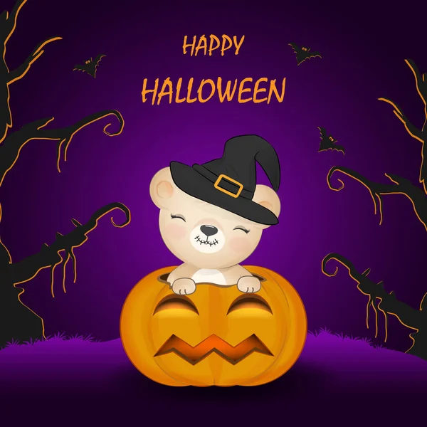 Cute Little Bear Dyni Ręcznie Rysowane Kreskówki Zwierząt Halloween Ilustracja — Wektor stockowy