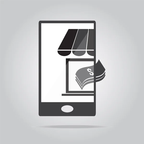 Shop with money on smart phone icon illustration — 스톡 벡터