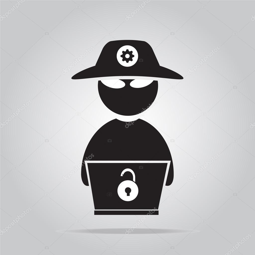 Hacker icon with laptop flat style