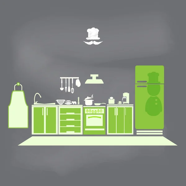 Concepto interior de la cocina, símbolo de la cocina ilustración — Vector de stock