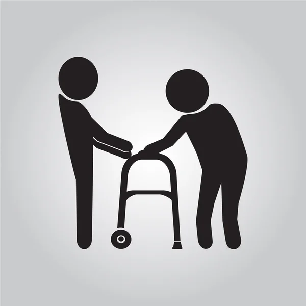 El hombre ayuda al paciente anciano con un andador — Vector de stock