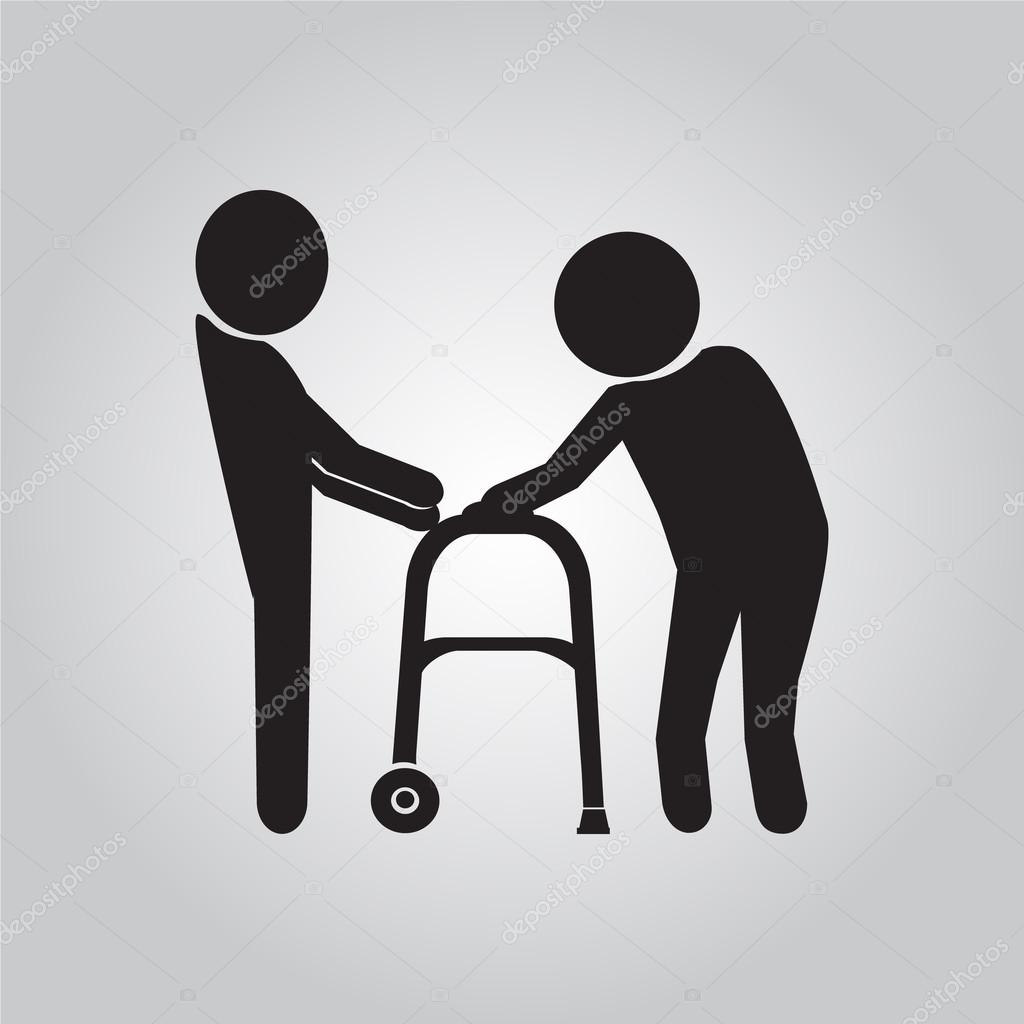 Man helps elderly patient with a walker