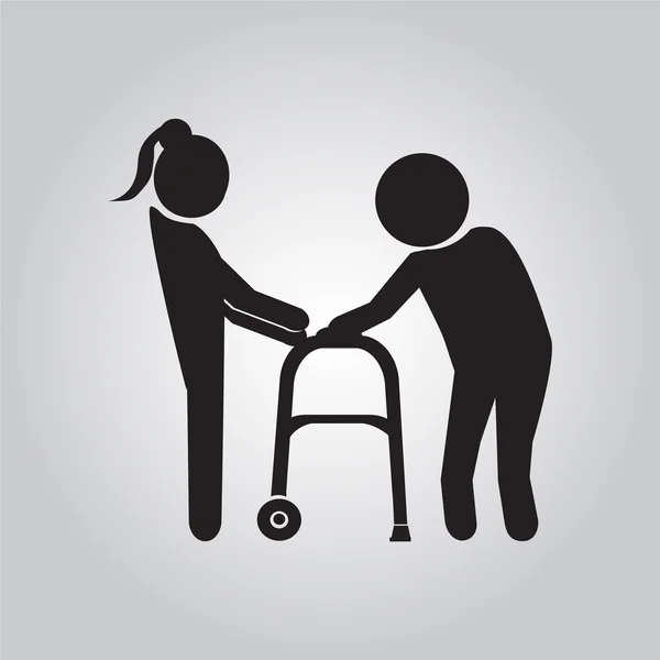 Wanita membantu pasien lanjut usia dengan walker - Stok Vektor