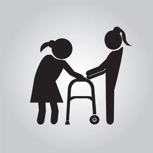 Kadın yaşlı hasta bir walker ile yardımcı olur