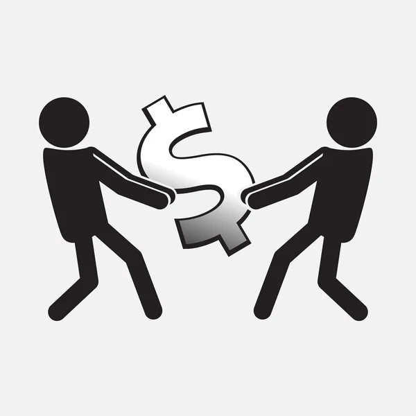 Dos hombres tirando de un símbolo de dinero ilustración — Vector de stock