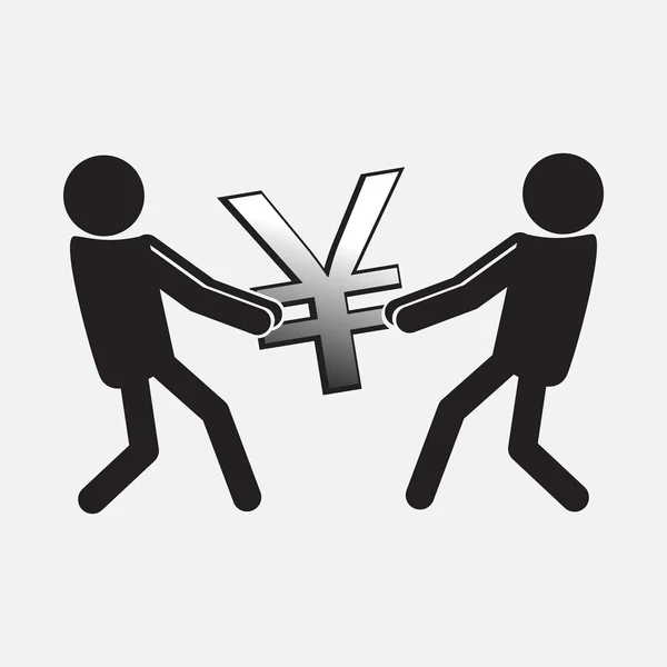 Dos hombres tirando de un símbolo de dinero ilustración — Vector de stock