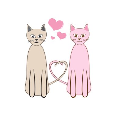 Kediler ve kalpleri illustraion