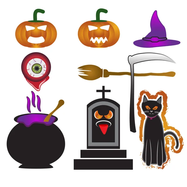 Set di simboli Halloween, illustrazione vettoriale — Vettoriale Stock