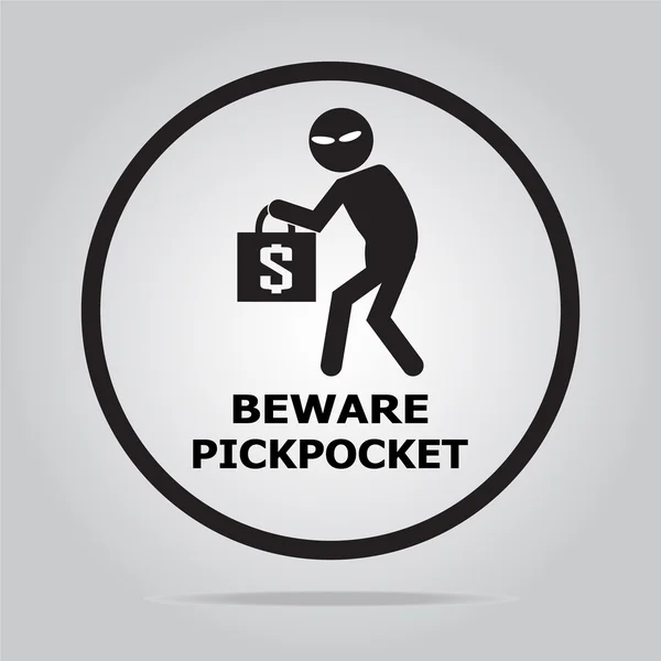 Cuidado con el cartel de carterista, ladrón icono ilustración — Archivo Imágenes Vectoriales
