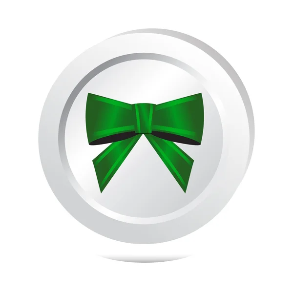 Green ribbon bow button icon — Stock Vector