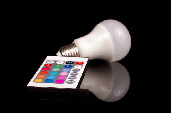 Afstandsbediening Voor Lichtgevende Diode Led Thema Lamp Geïsoleerd Zwarte Achtergrond — Stockfoto