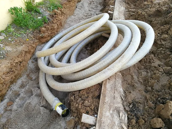 Entwässerungsfilterrohr Für Baustelle Und Individuelle Hausentwässerung — Stockfoto