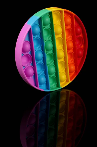 Popit Toy Children Relaxation Entertainment Multicolor Rainbow Isolated Black Background — Fotografia de Stock