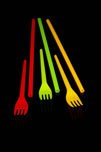 Plastic Disposable Utensil Cutlery Yellow Green Red Lithuania Flag Colors — Foto Stock