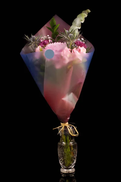 Modern Bouquet Pink Purple Pastel Color Flowers Isolated Black Background — Fotografia de Stock