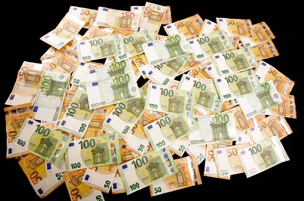 Muchos Billetes Euros Reparten Por Todas Partes Concepto Riqueza Economía —  Fotos de Stock
