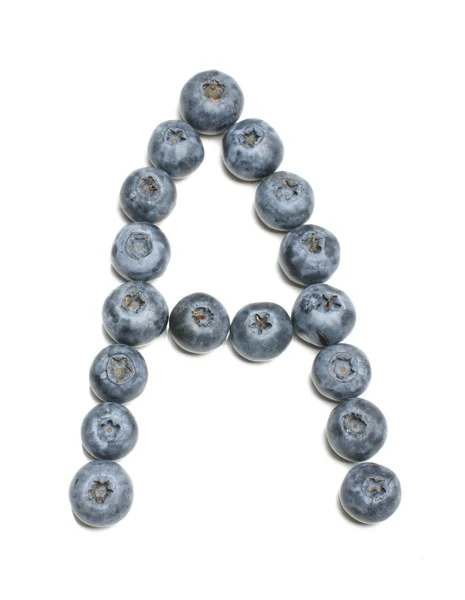 Alphabet letter A arranged from highbush blueberry isolated — Stock Photo, Image