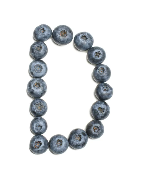 Alphabet letter D arranged from highbush blueberry isolated — Stock Photo, Image
