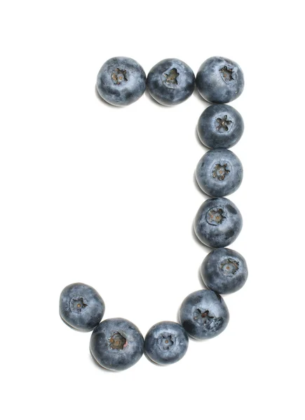 Alphabet letter J arranged from highbush blueberry isolated — Stock Photo, Image
