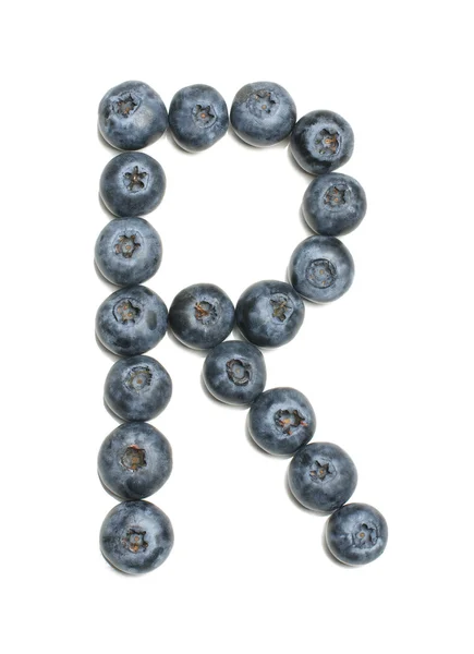 Alphabet letter R arranged from highbush blueberry isolated — Stock Photo, Image