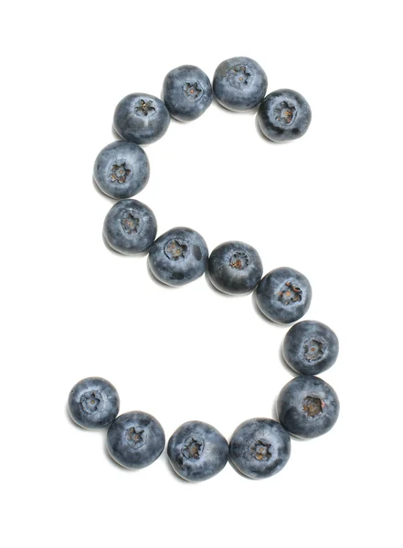 Alphabet letter S arranged from highbush blueberry isolated — Stock Photo, Image