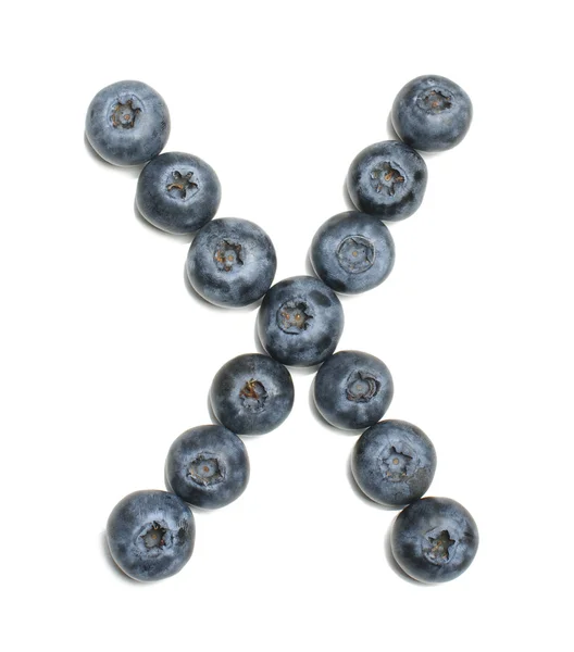 Alphabet letter X arranged from highbush blueberry isolated — Stock Photo, Image