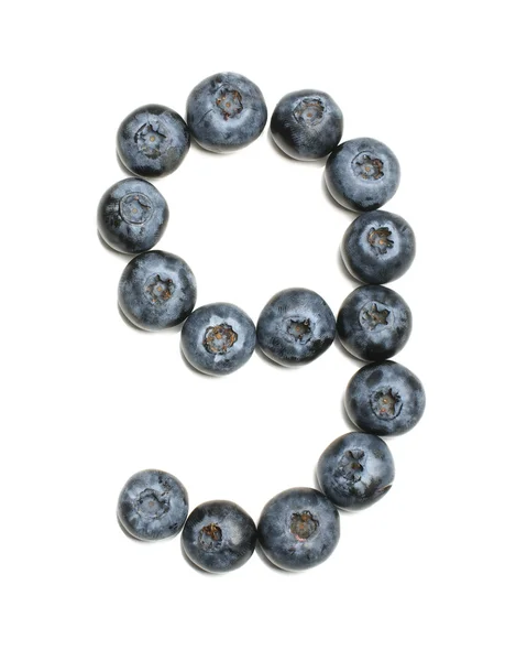 Number 9 arranged from northern highbush blueberry isolated — Stock Photo, Image