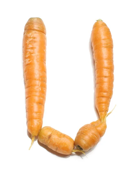 Alphabet letter U arranged from fresh carrots isolated — Stock Photo, Image