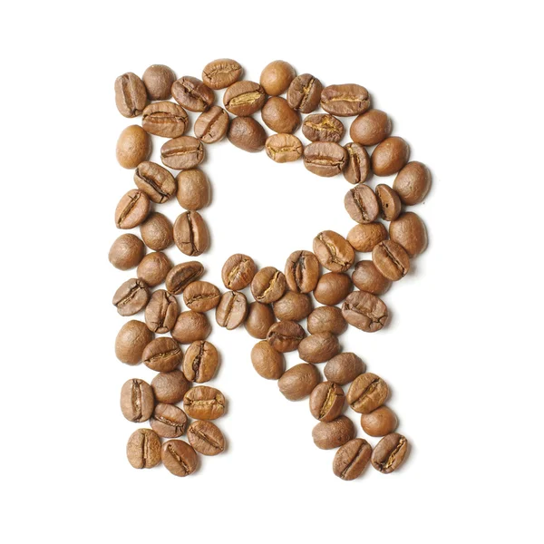 Літера R організована з кавових зерен ізольовано — стокове фото