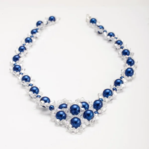 Blue beads necklaces with swarovski crystals isolated — Stock Photo, Image