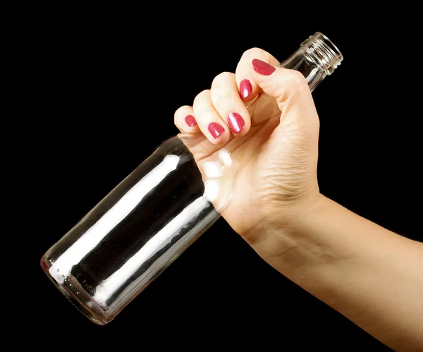 Concepto de reciclaje, botella de basura de mano femenina — Foto de Stock