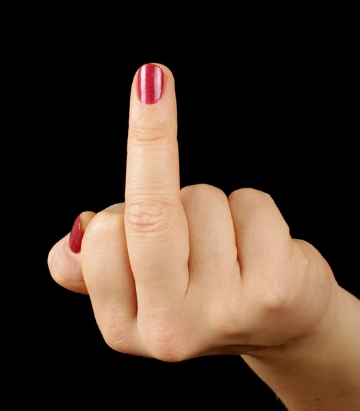 Female hand in Fuck You gesture — Stock Photo, Image