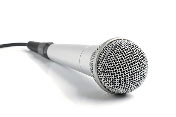 Grey dynamic microphone with audio jack — Stock Photo, Image