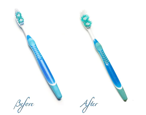 Toothbrush before and after comparison — Stock Photo, Image