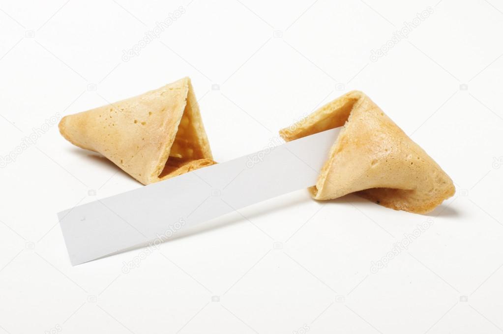 Open fortune biscuit with empty paper