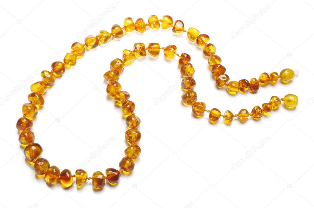 Amber necklace isolated on the white background