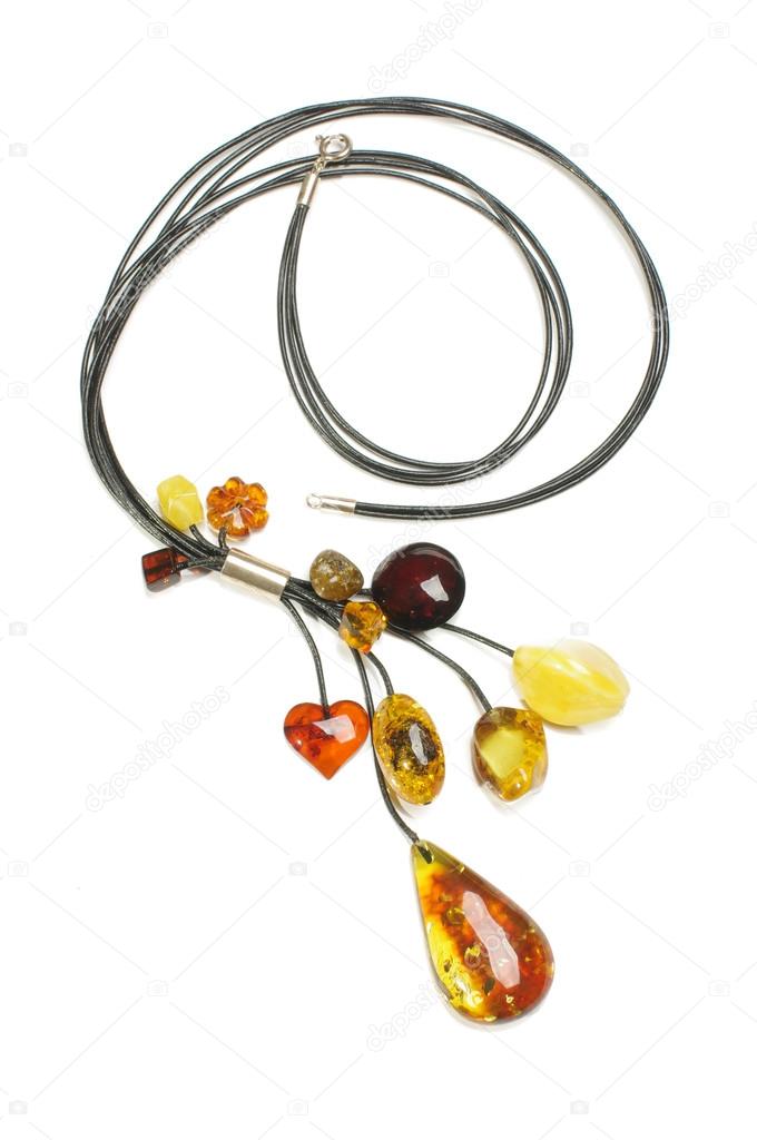 Luxury and fashion amber bijouterie isolated on the white