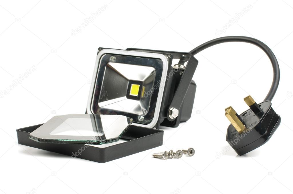 Deconstructed power flood light isolated on the white background