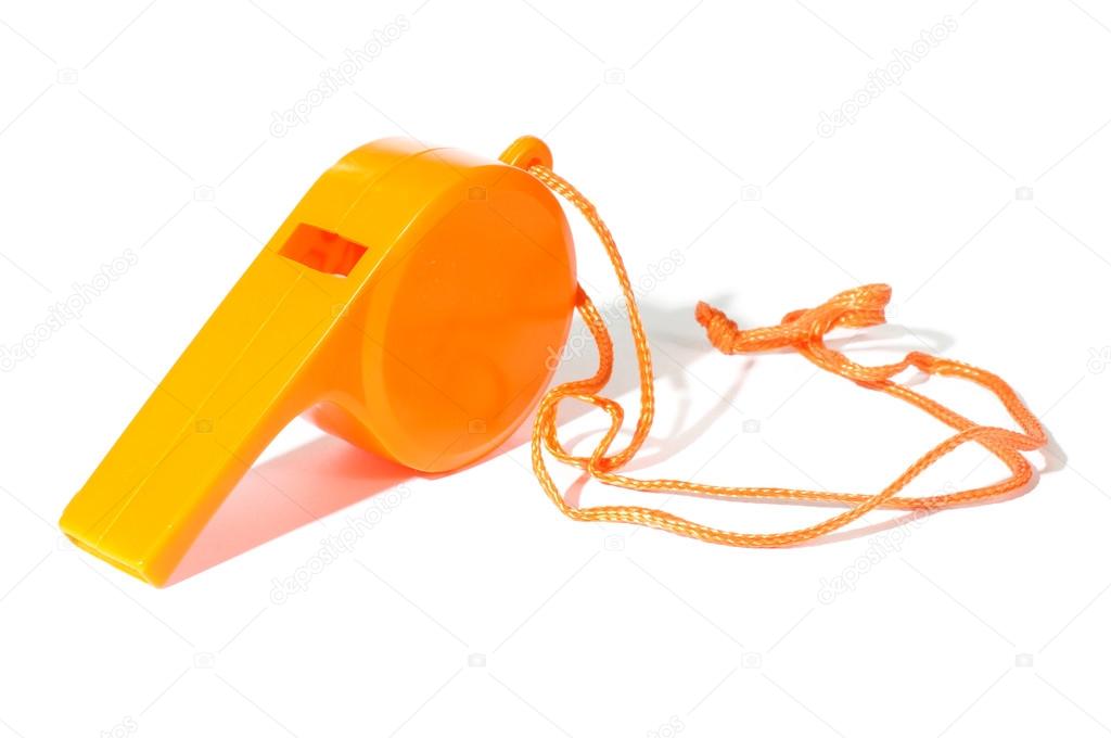 Orange whistle isolated on the white background