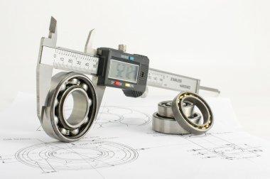 Bearing and caliper on the mechanical engineering drawing clipart