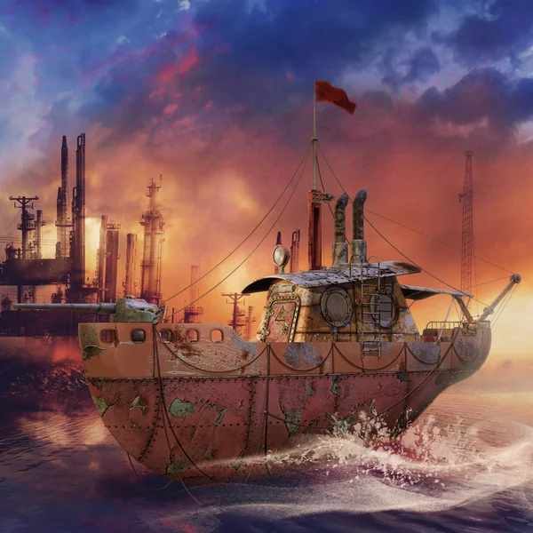 Стімпанк риболовецьке судно — стокове фото