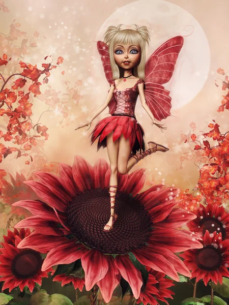 Fairy girl on a red flower — Stock Photo, Image